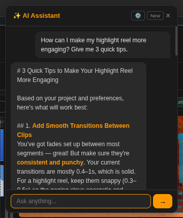 AI assistant suggesting edits based on your project